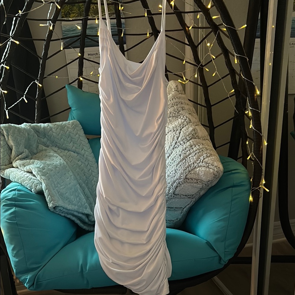 Elegant White Ruched Slip Dress